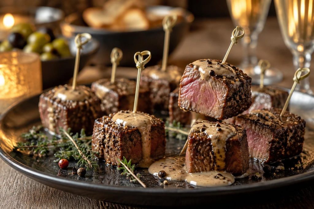 découvrez la recette du pavé au poivre, une bouchée savoureuse et raffinée, parfaite pour apporter une touche gourmet à votre apéro.