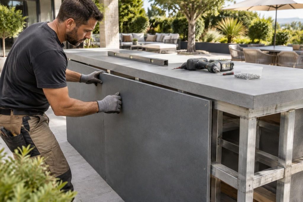 découvrez comment poser des plaques en fibrociment pour aménager un bar extérieur solide, durable et résistant aux intempéries.