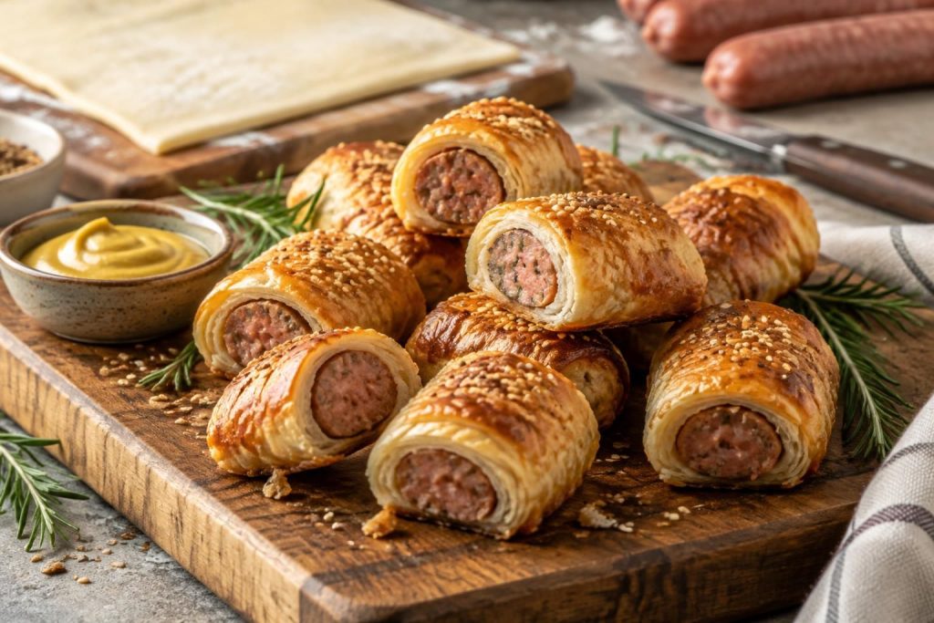 réalisez facilement un roulé saucisse maison, la bouchée apéritive croustillante et conviviale qui régale petits et grands.
